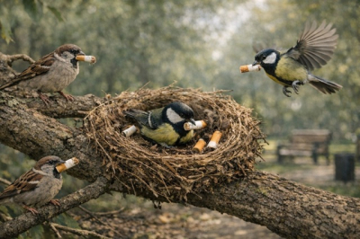 Орнитологи раскрыли, зачем птицы тащат в гнезда сигаретные фильтры